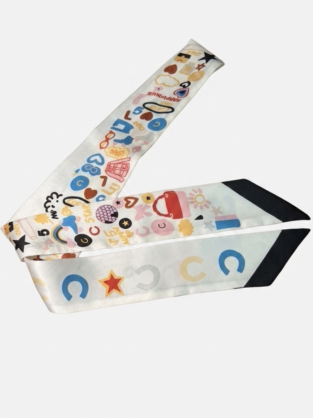 Retro Chic Skinny Scarf / Twilly – Whimsical Graphic Print - Picture 8 of 8